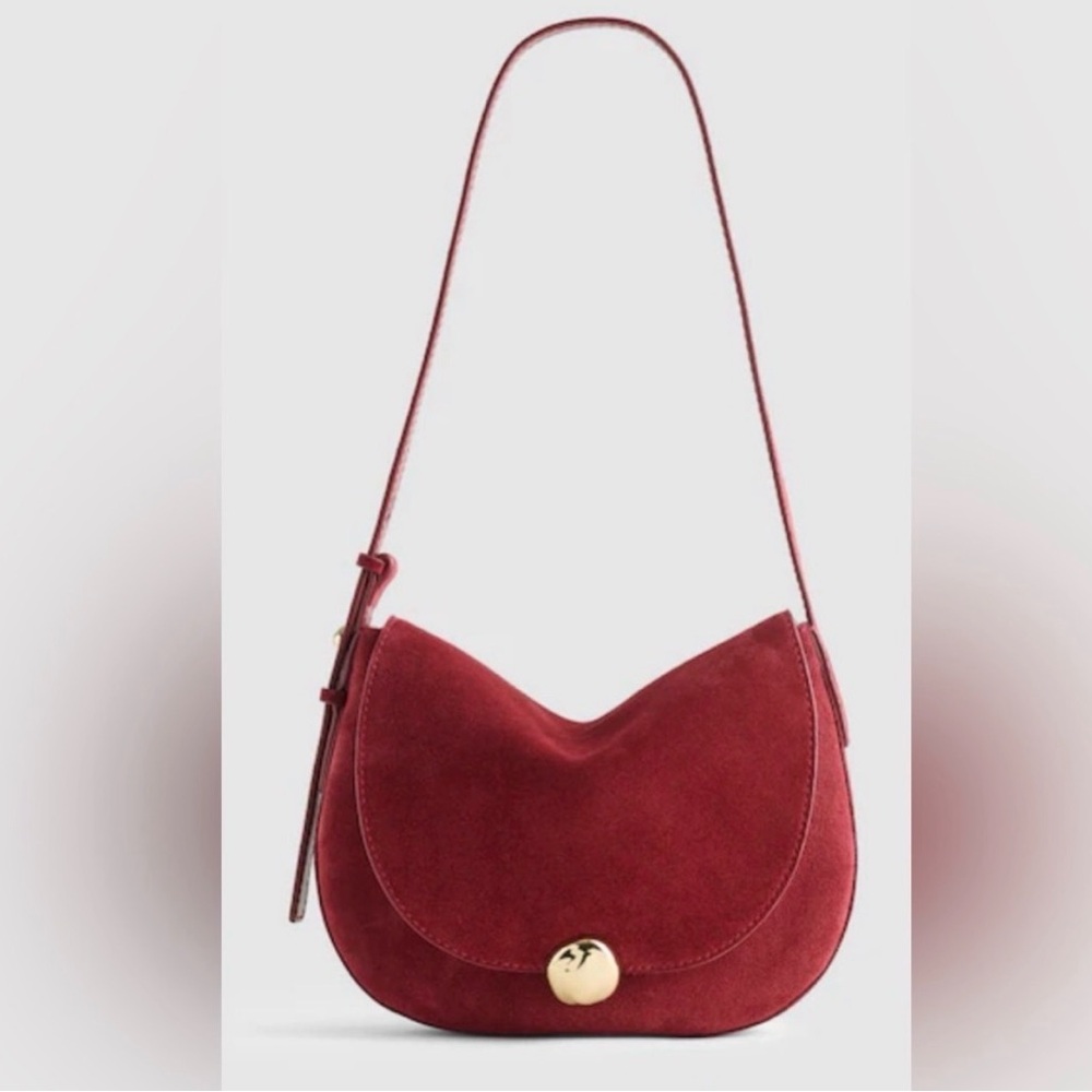 Madewell Crimson Suede Crescent Shoulder Bag with Gold Button
